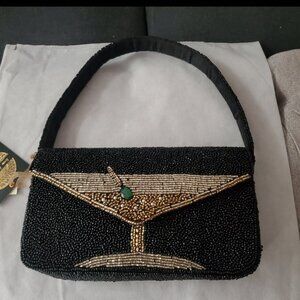 FROM INDIA TO YOU BLACK BEADED DIRTY MARTINI PURSE NWT